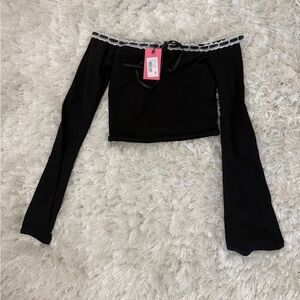 Black Off-Shoulder Long Sleeve Top